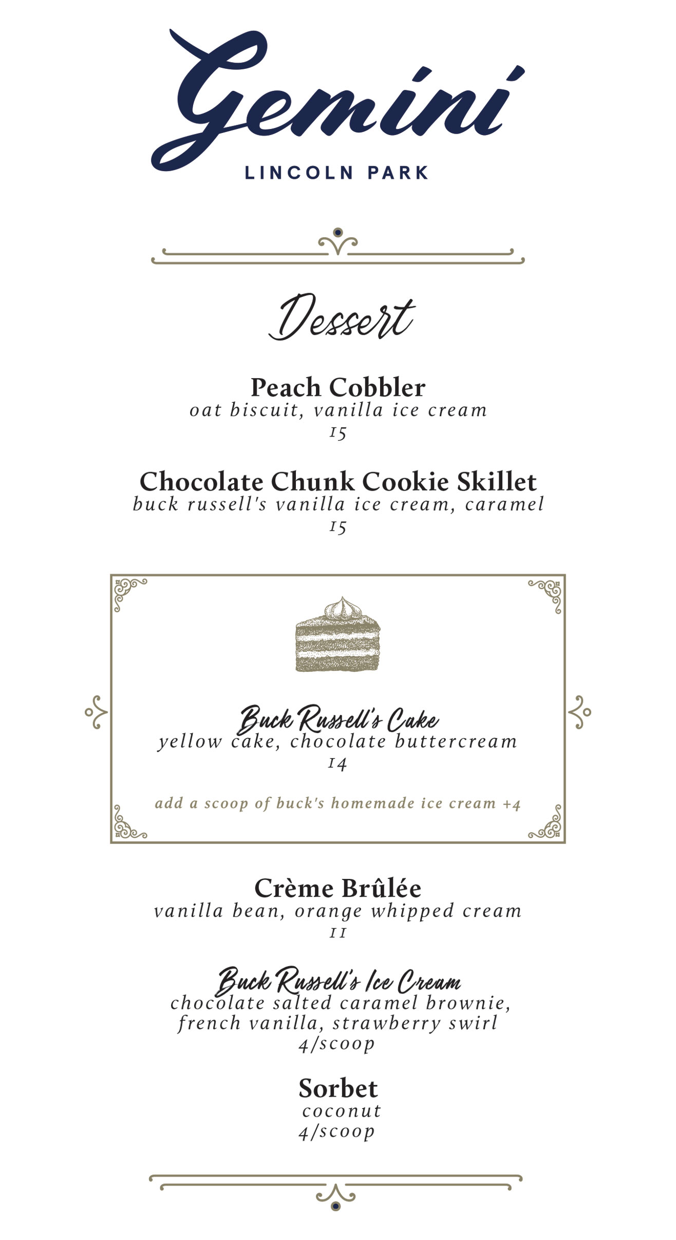 Dessert Menu